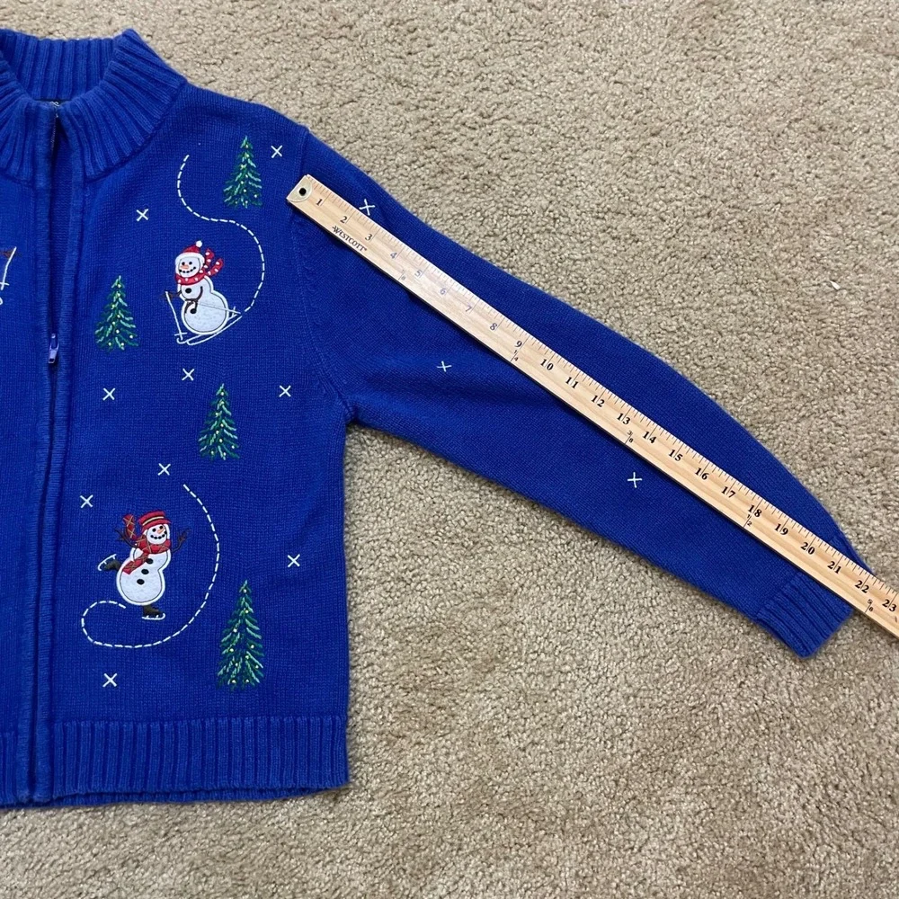 Crystal Kobe Women's M Blue Snowman Christmas Zip Up Sweater Jacket  Embroidered